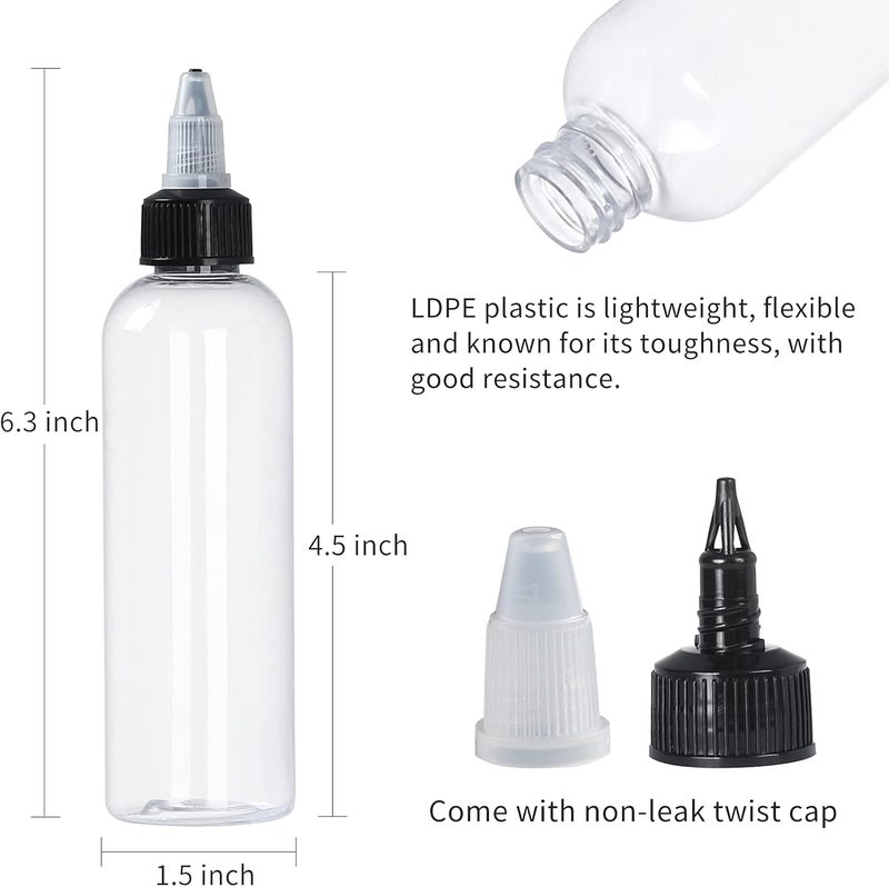 Yephets 32 Pack 4oz Boston Dispensing Bottle Empty Round LDPE Plastic Squeeze Dropper Bottles Squeeze Bottle with Twist Top Cap for Liquids Oils Art Crafts Kitchen Household - Image 2
